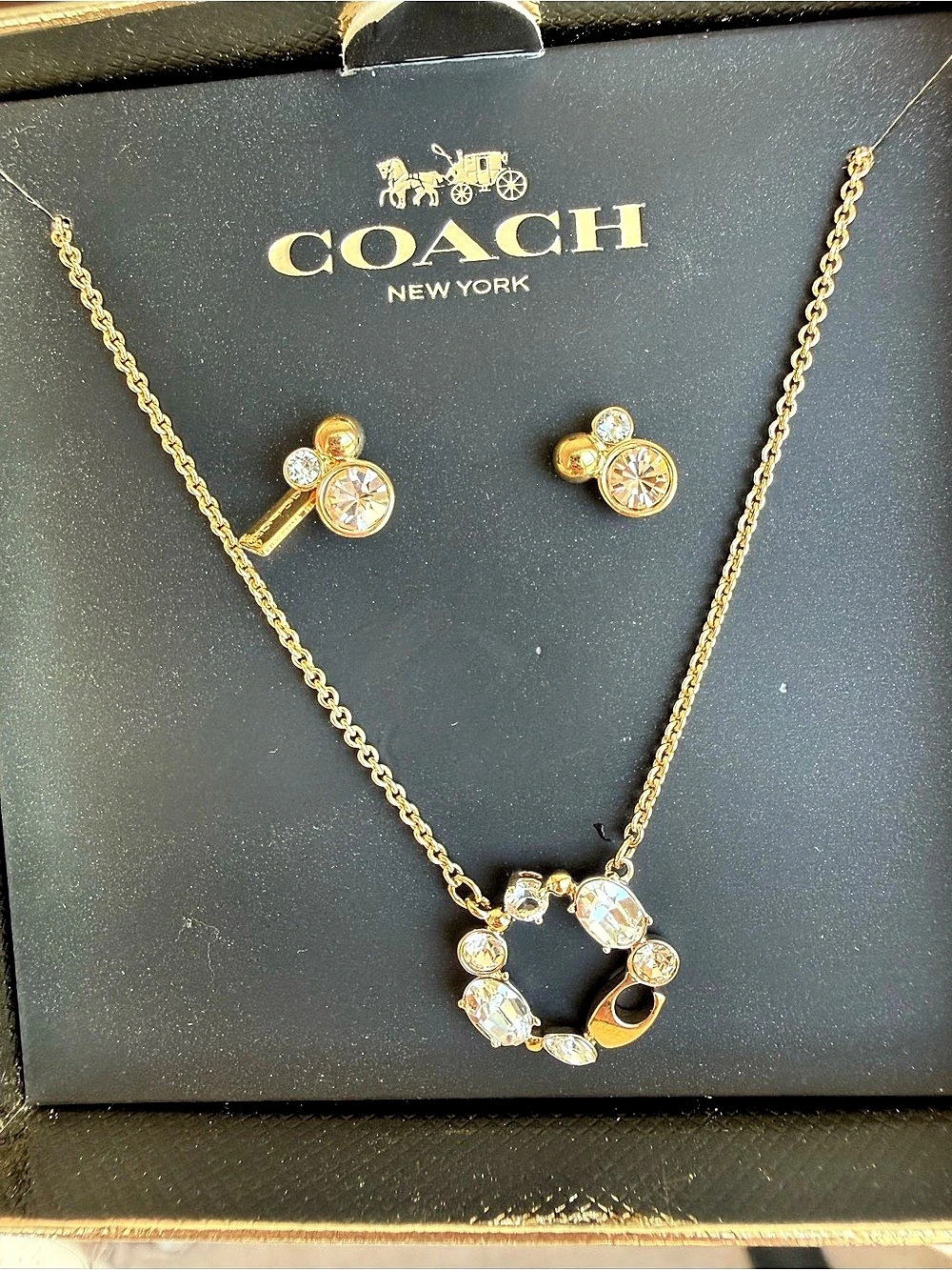 Coach Boxed Pendant Necklace And Earrings Set Gold NWT
